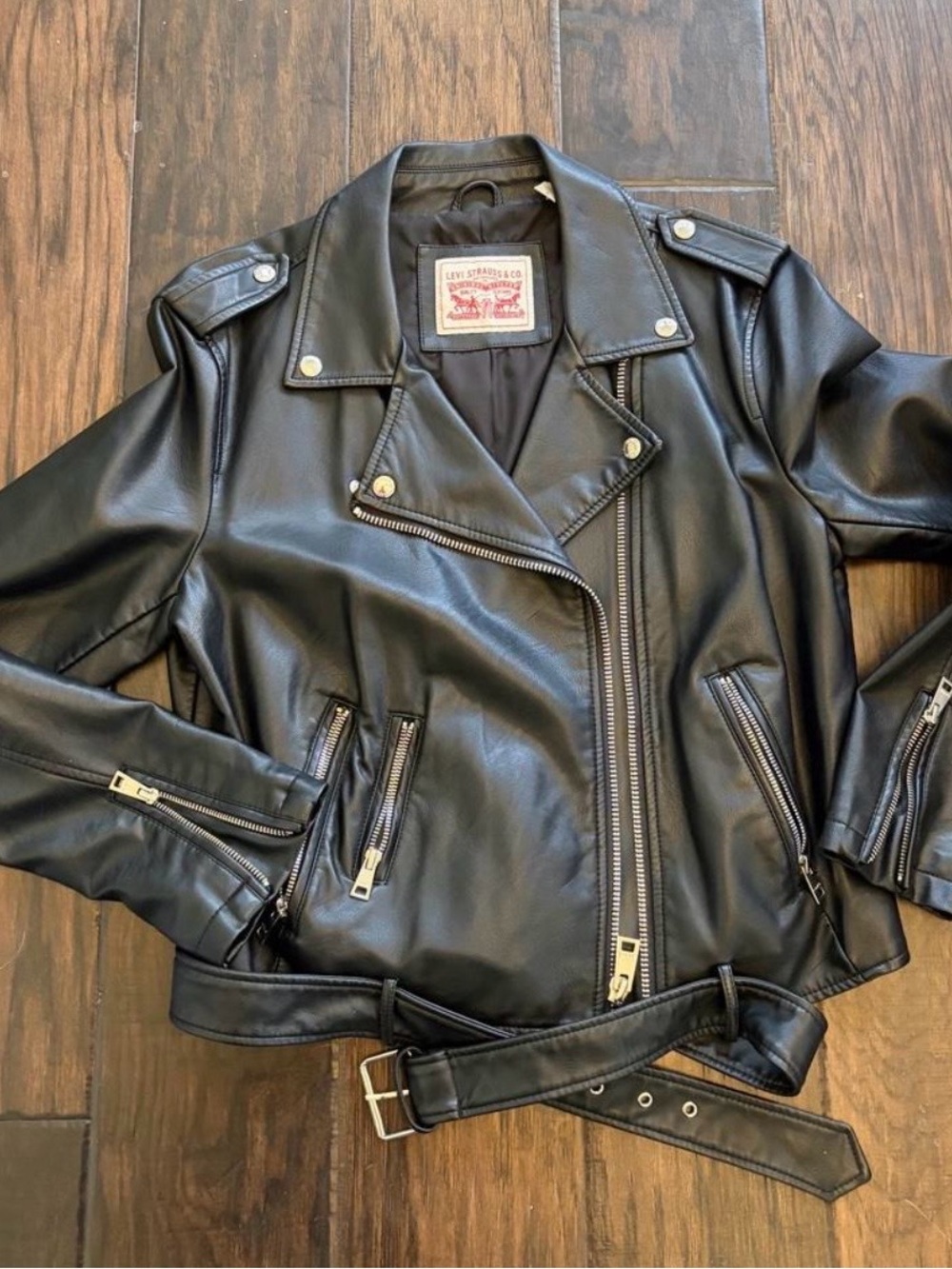 Levi's Black Faux Leather Asymmetrical Moto Jacket with Belt